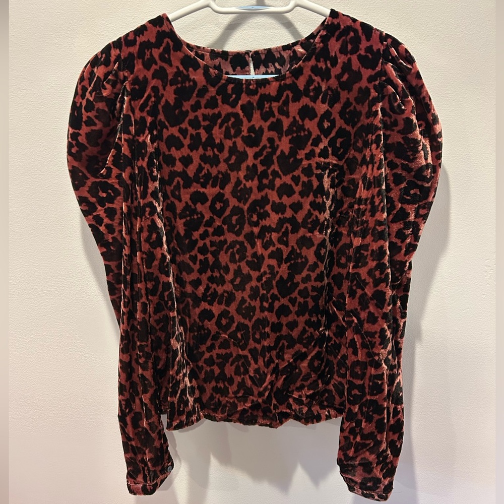 Dolan Velvet Blouse with Red and Black Animal Print M NWT